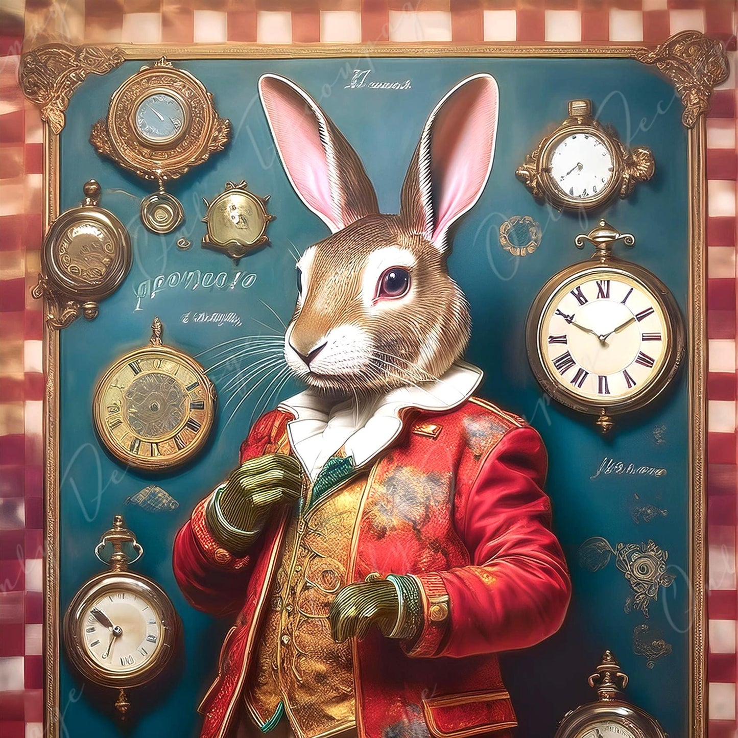 Fairytale Alice - Large Decoupage Paper - 6 Size Options - Rabbit with Red Dress - Time