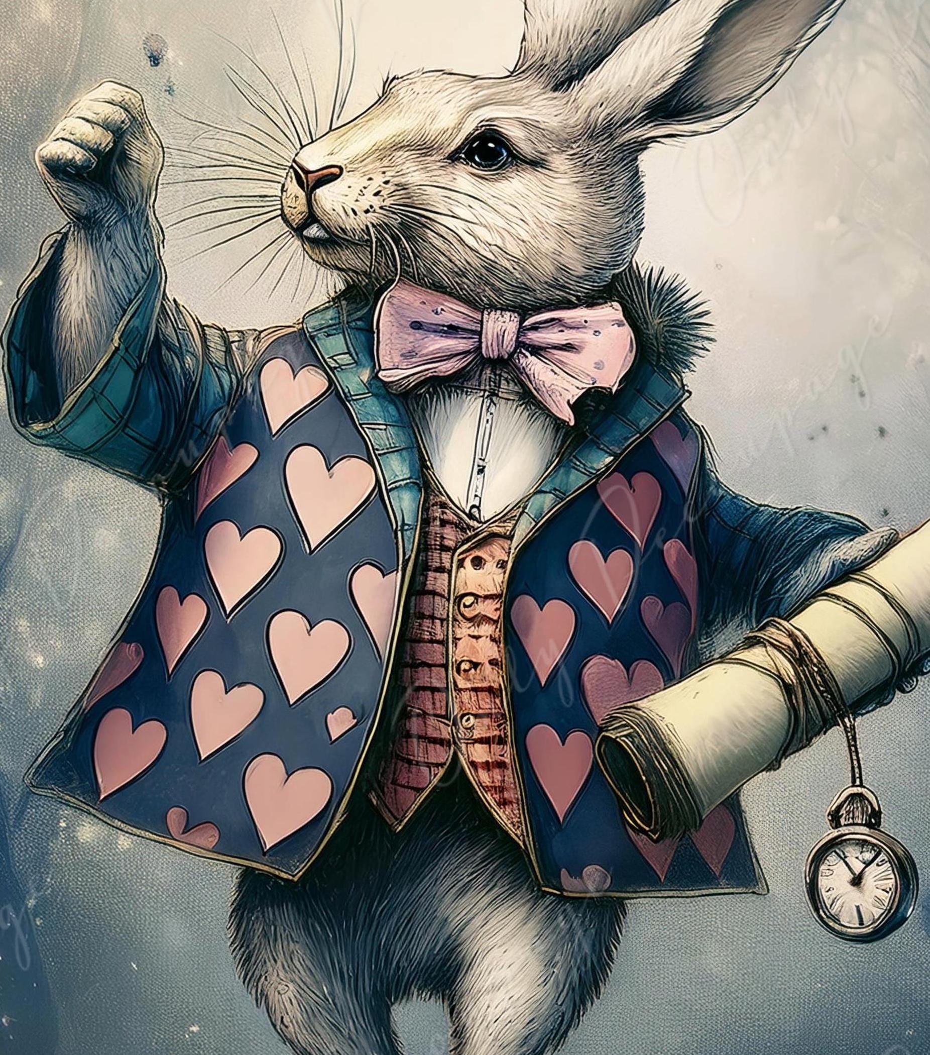 Fairytale Alice - Large Decoupage Paper - 6 Size Options - Rabbit with Heart Jacket - Time