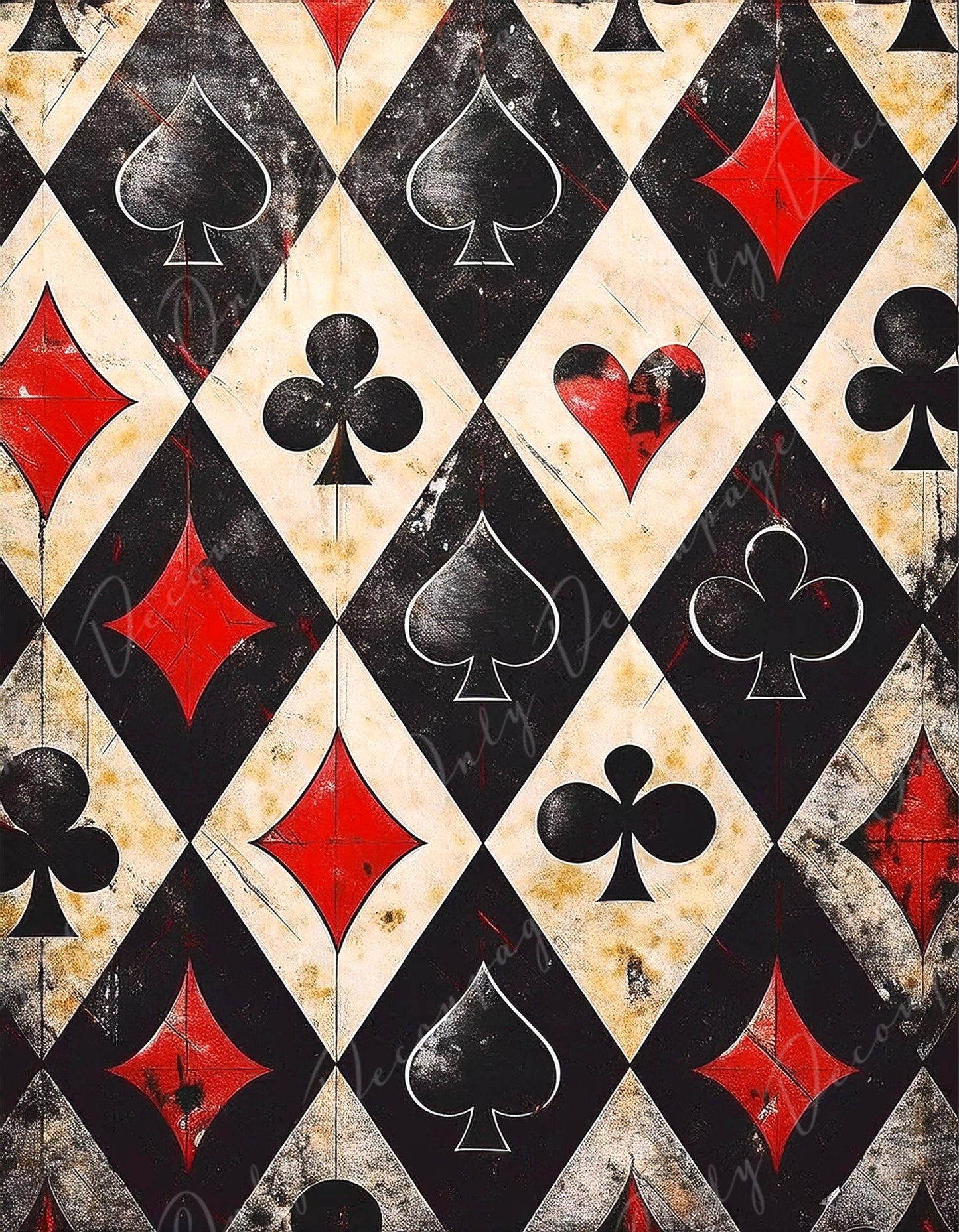 Fairytale Alice - Large Decoupage Paper - 6 Size Options - Playing Card Background