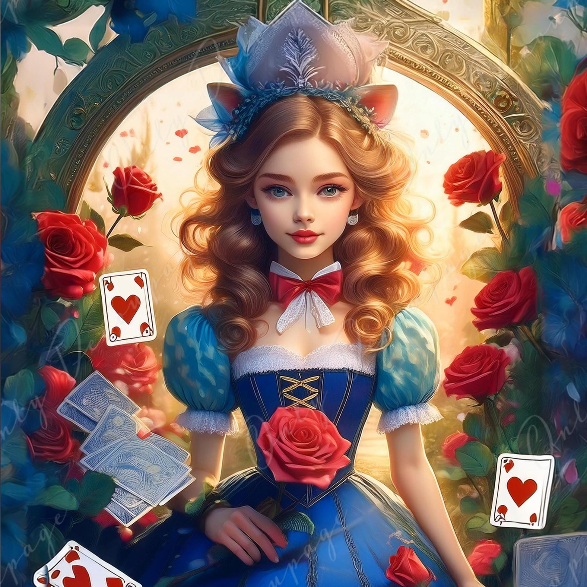 Fairytale Alice - Large Decoupage Paper - 6 Size Options - Blondie Alice - Red Roses