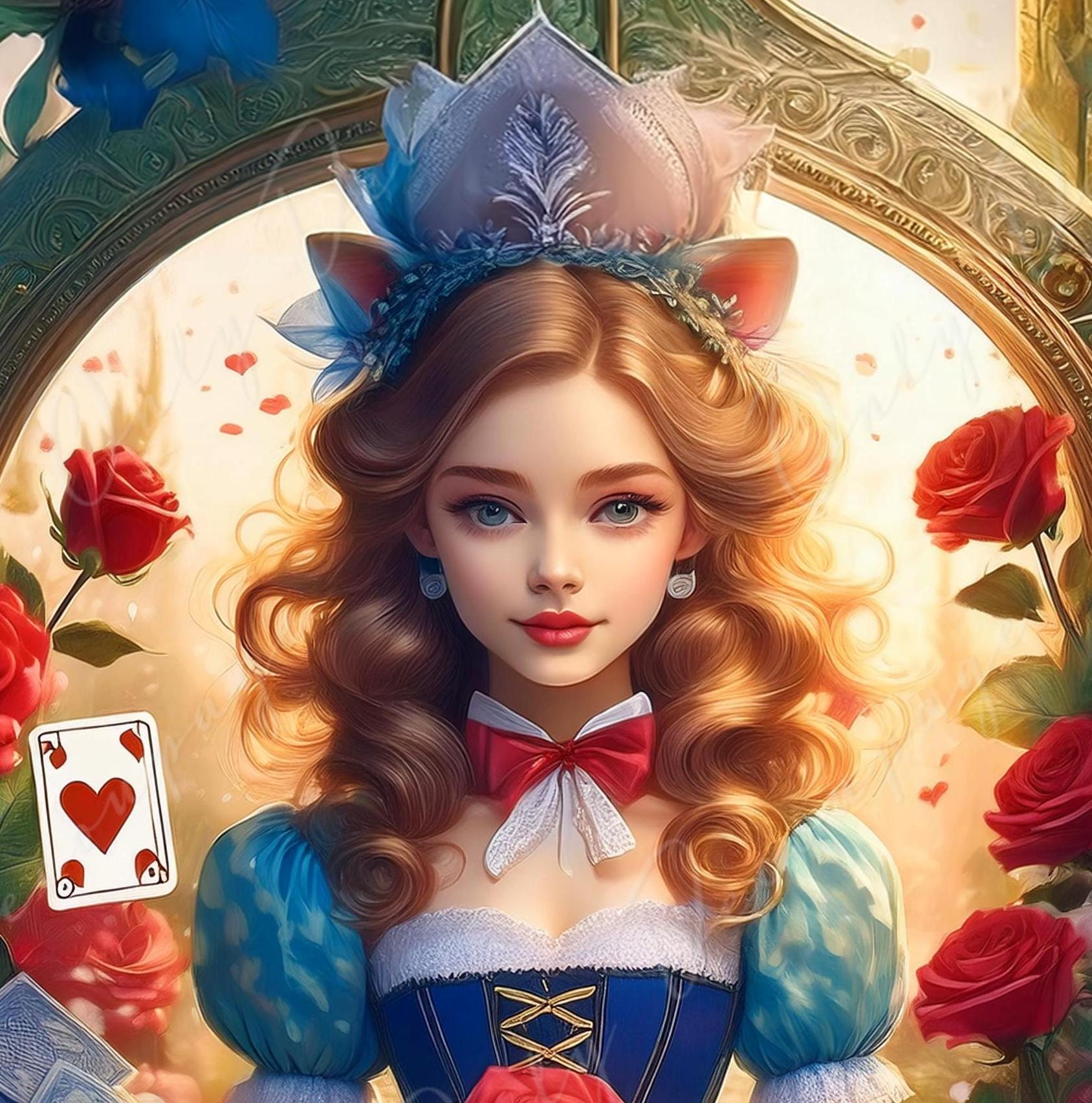 Fairytale Alice - Large Decoupage Paper - 6 Size Options - Blondie Alice - Red Roses