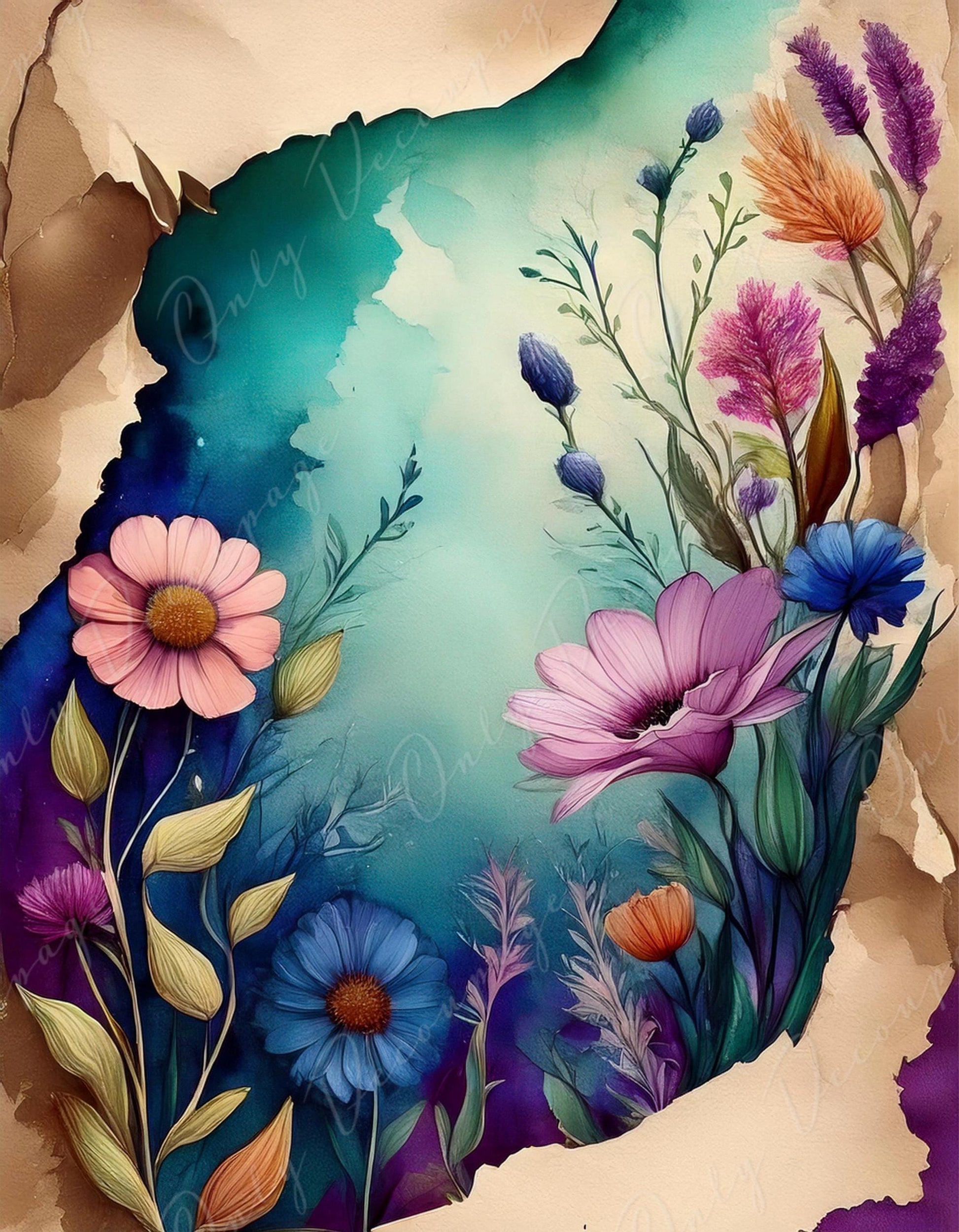 Floral Fairytale Alice - Large Decoupage Paper - 6 Size Options - Wonderland
