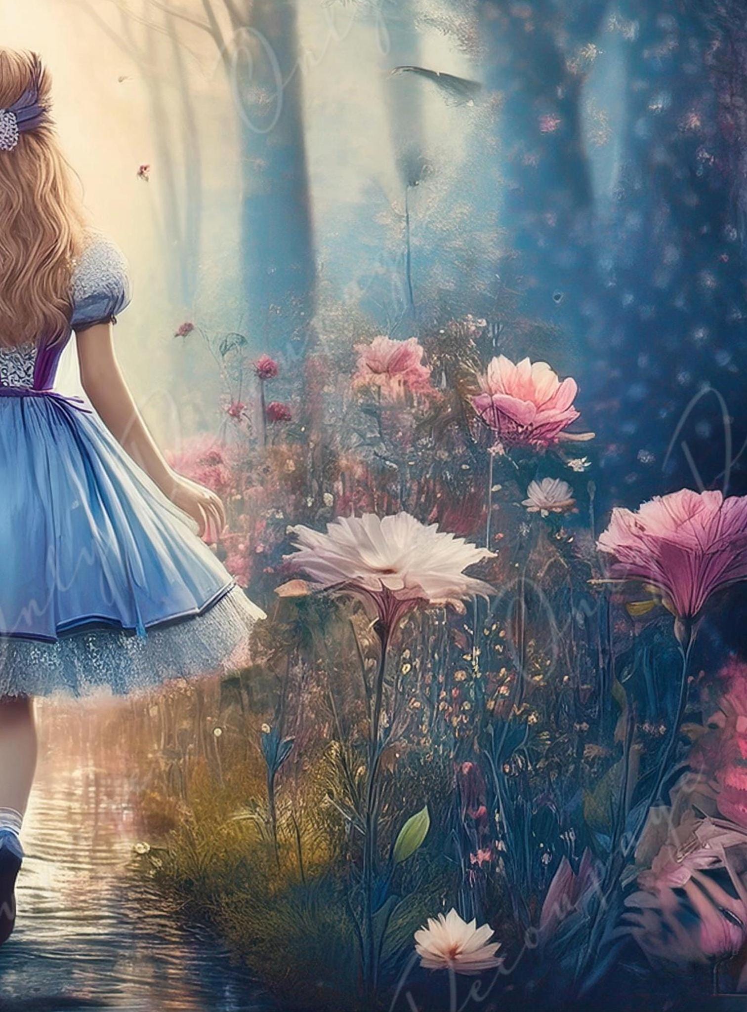 Fairytale Alice - 6 Size Options - Large Decoupage Paper - Pathway with Pink Flowers