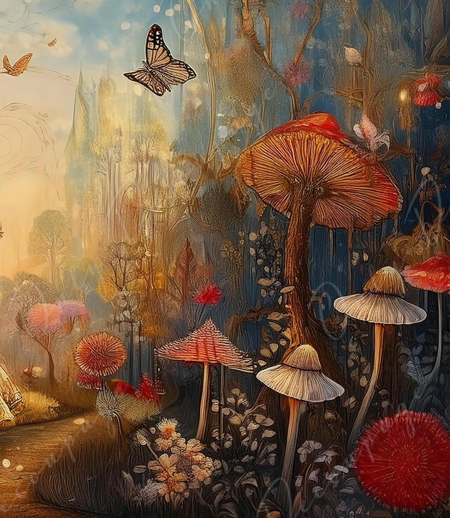 Fairytale Alice - Large Decoupage Paper - 6 Size Options - Red Giant Mushroom - Butterfly