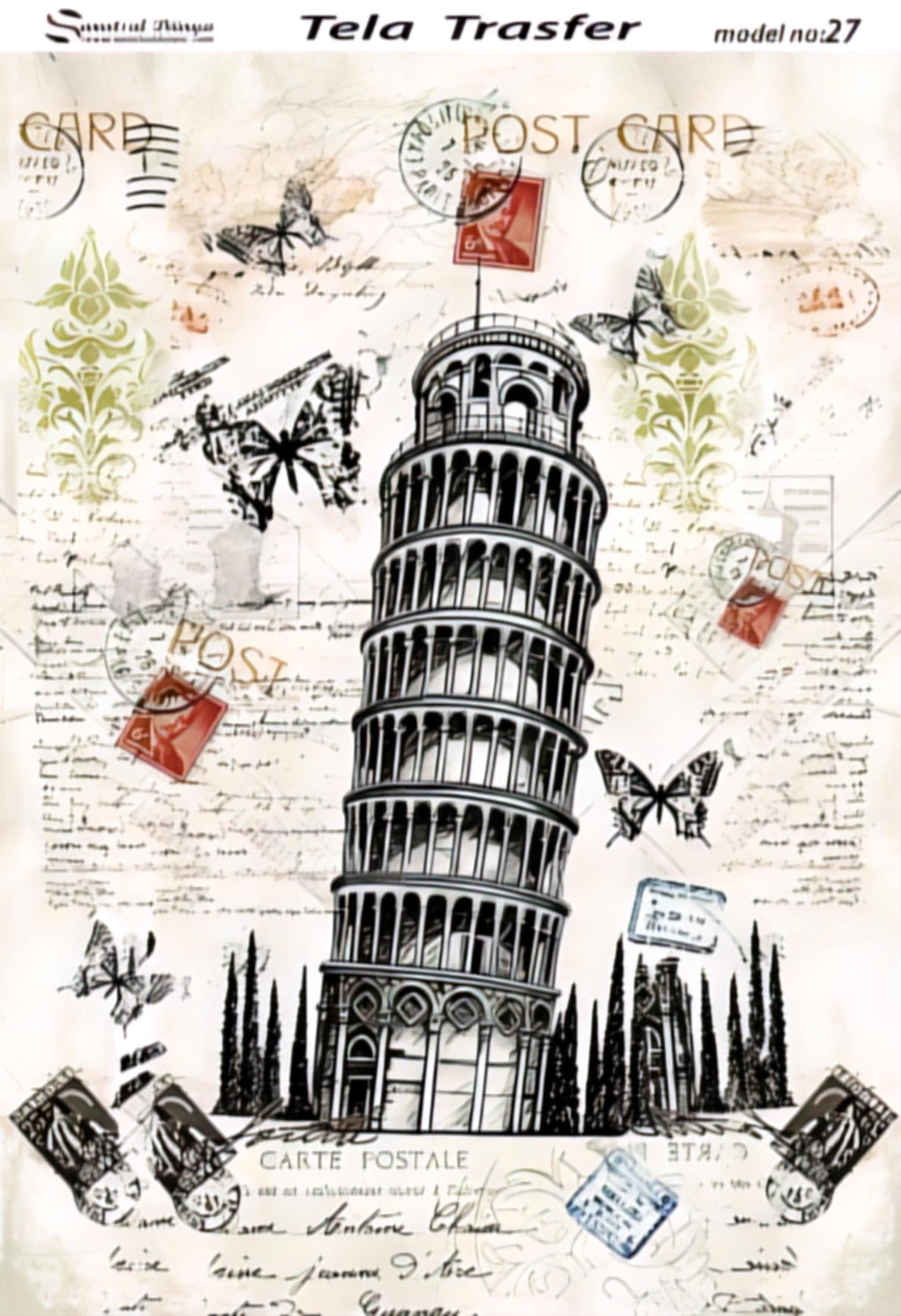 Pisa Tower Drawing – Decorative Rice Paper, Decoupage for Furniture