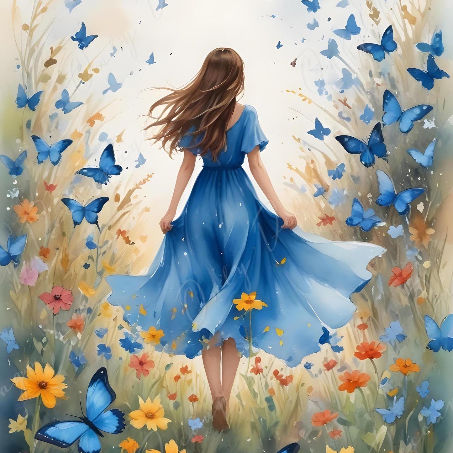 Fairytale - Large Decoupage Paper - 6 Size Options - Blue Dress Alice - Floral