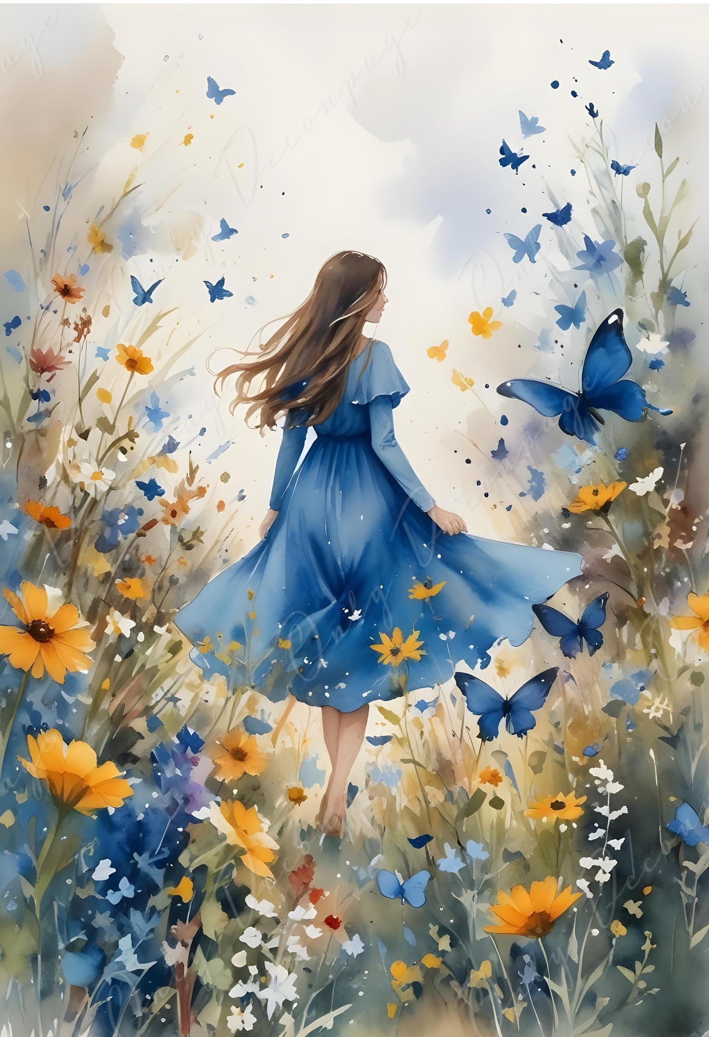 watercolor blue dress alice