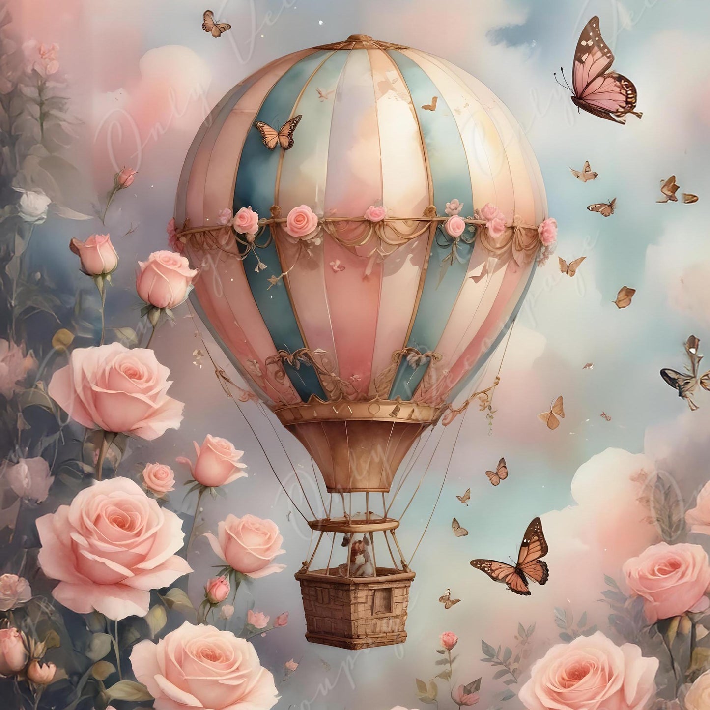 Fairytale Air Balloon - Large Decoupage Paper - 6 Size Options - Pinky Rice Paper
