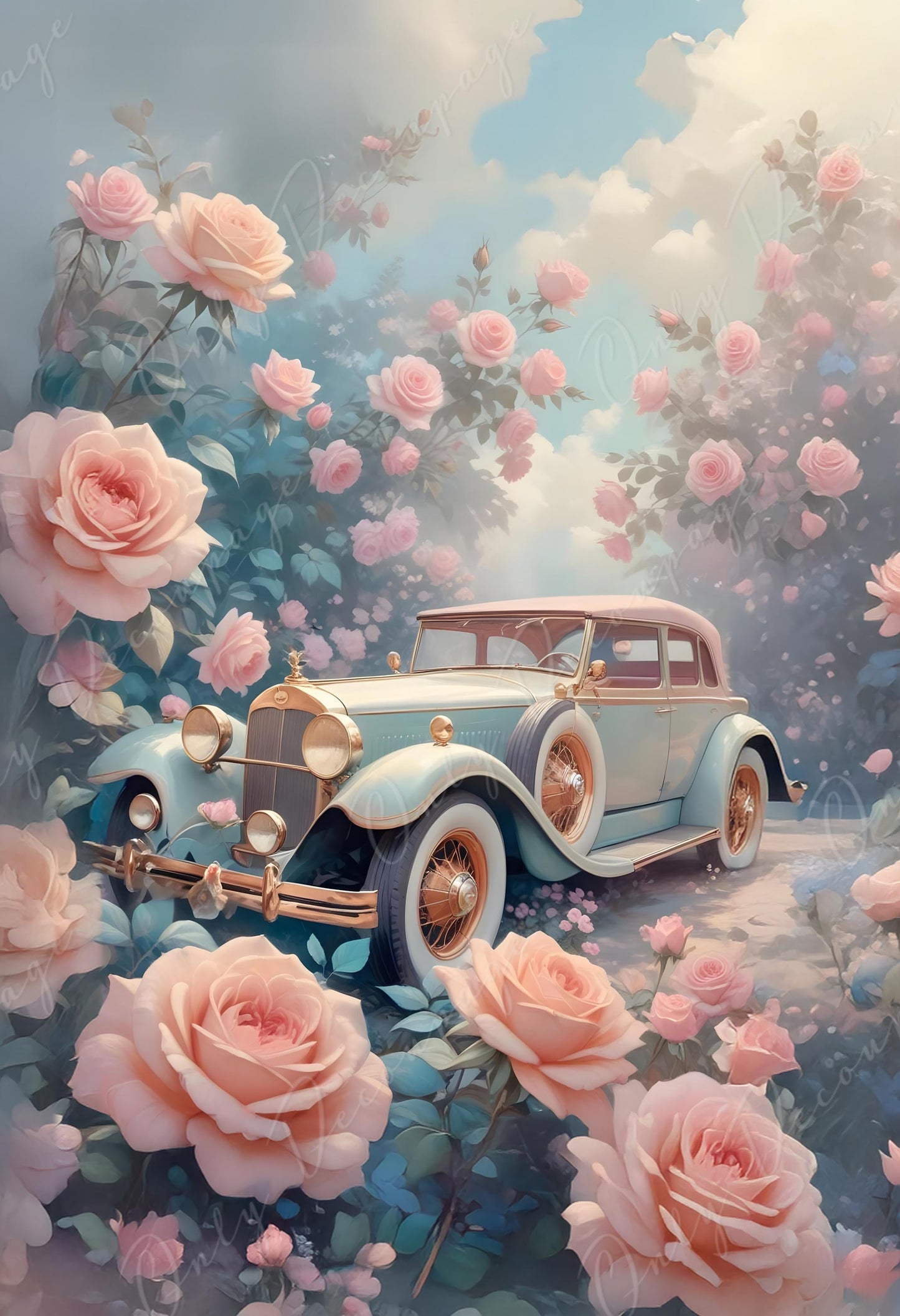 vintage car decoupage paper