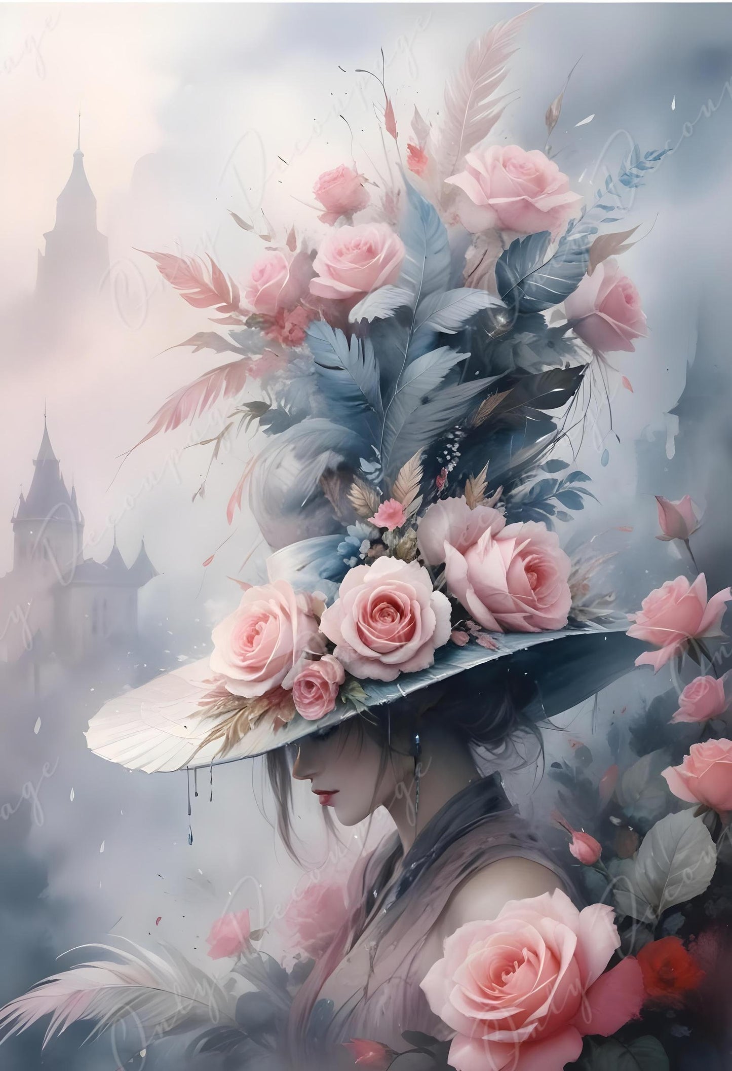 floral hat alice decoupage paper