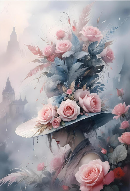 floral hat alice decoupage paper
