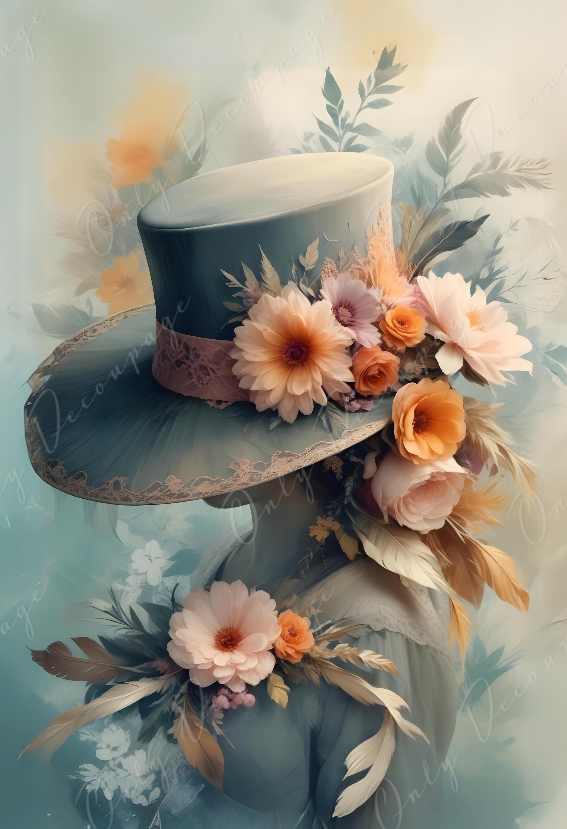 Fairytale Floral Hat - 6 Size Options - Large Decoupage Paper - Orange Flowers
