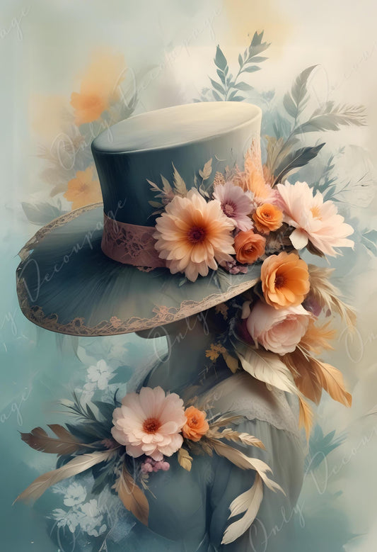 Fairytale Floral Hat - 6 Size Options - Large Decoupage Paper - Orange Flowers