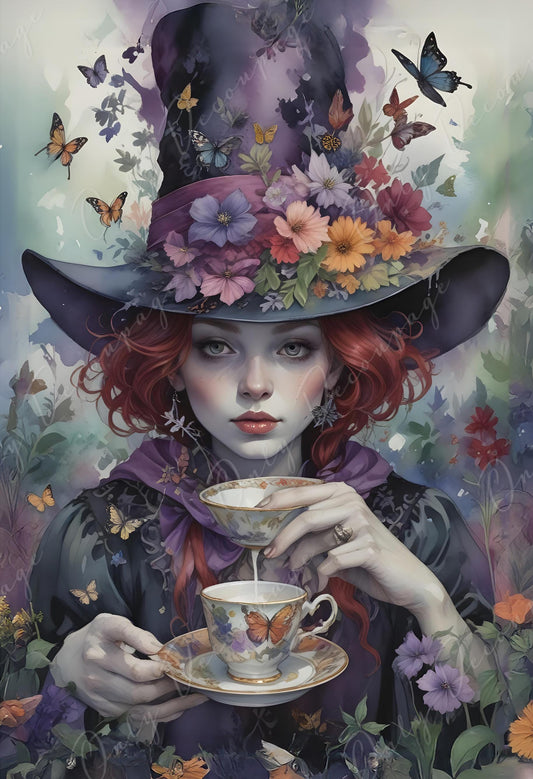 floral hat witch decoupage paper