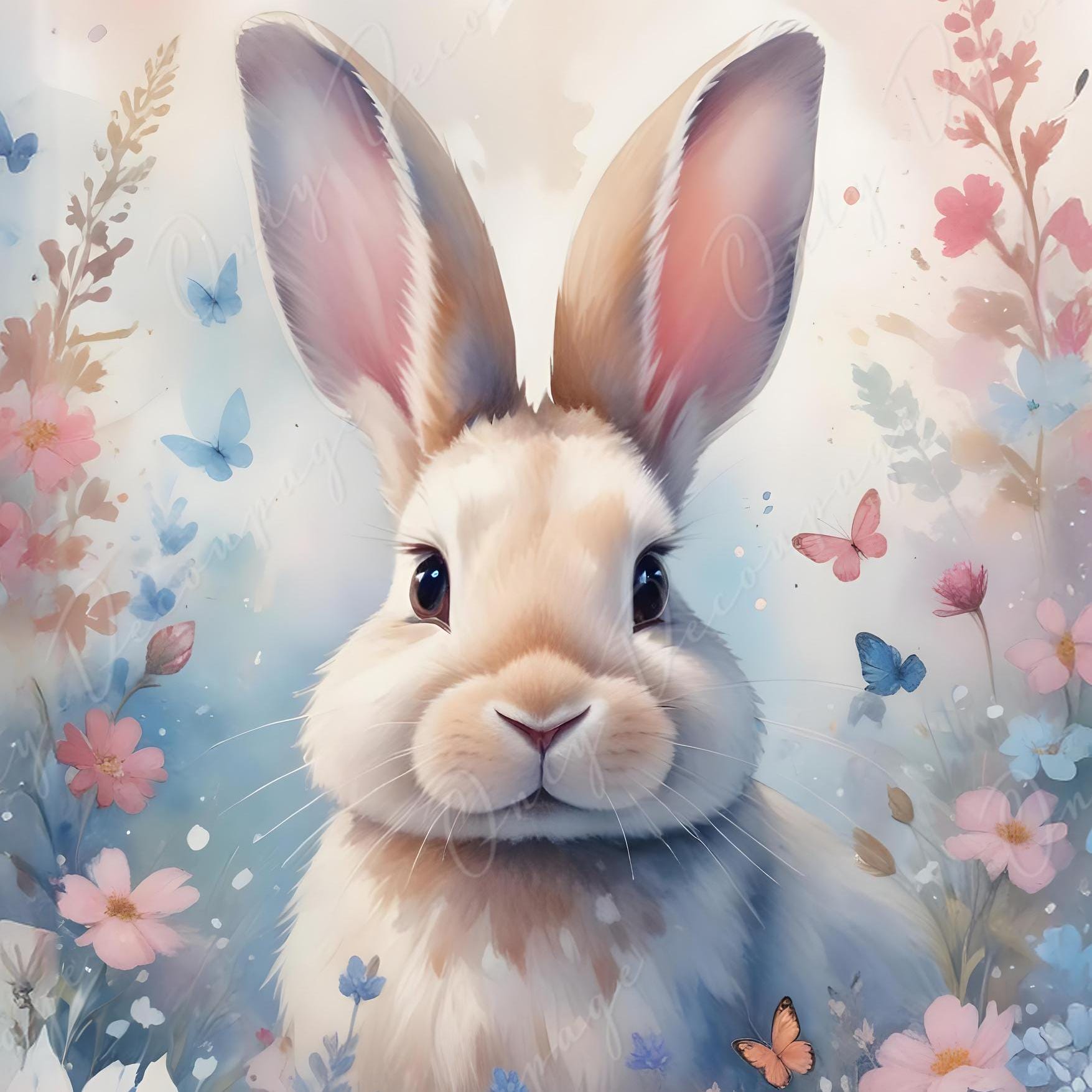 Shabby Chic Bunny - Large Decoupage Paper - 6 Size Options - Pink Floral Rice Paper