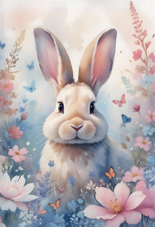 white rabbit decoupage paper