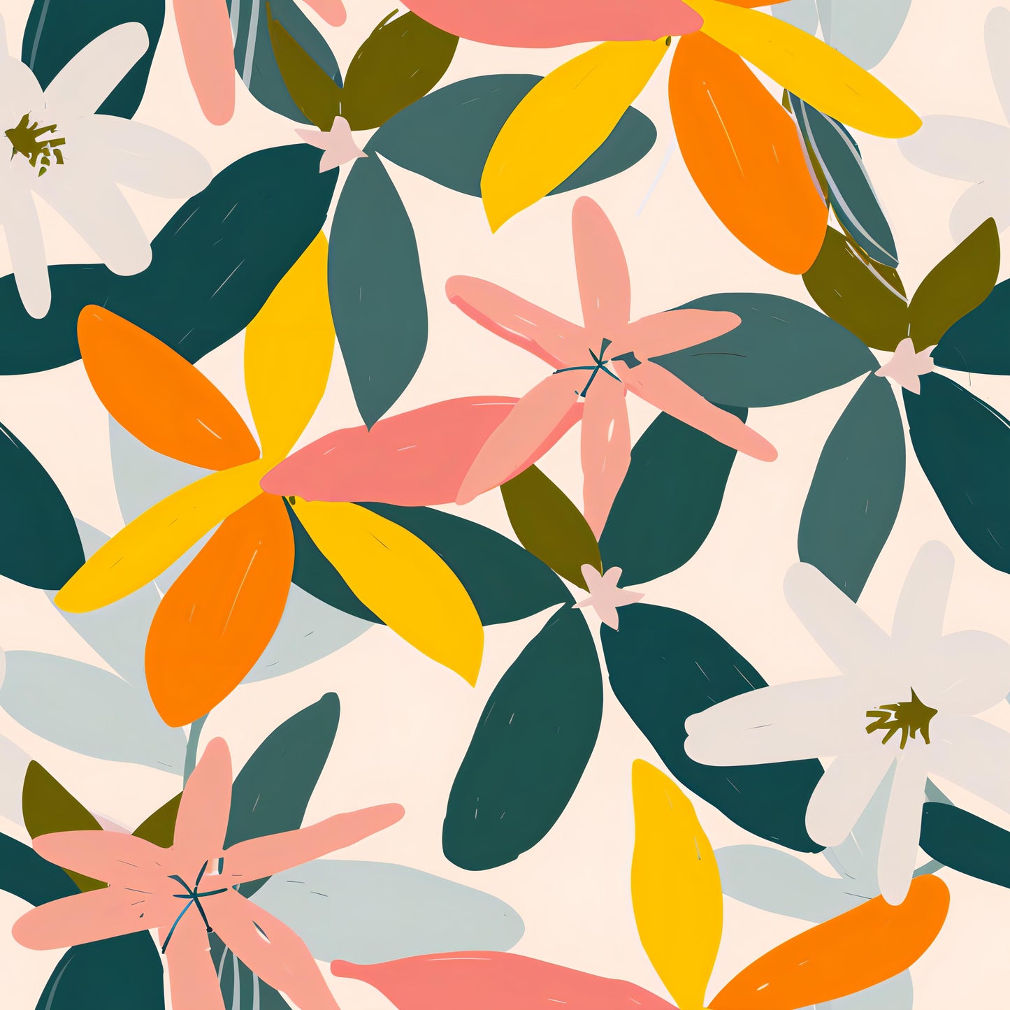 Floral Decoupage Paper - Repeating Pattern - 6 Size Options - White Orange Green