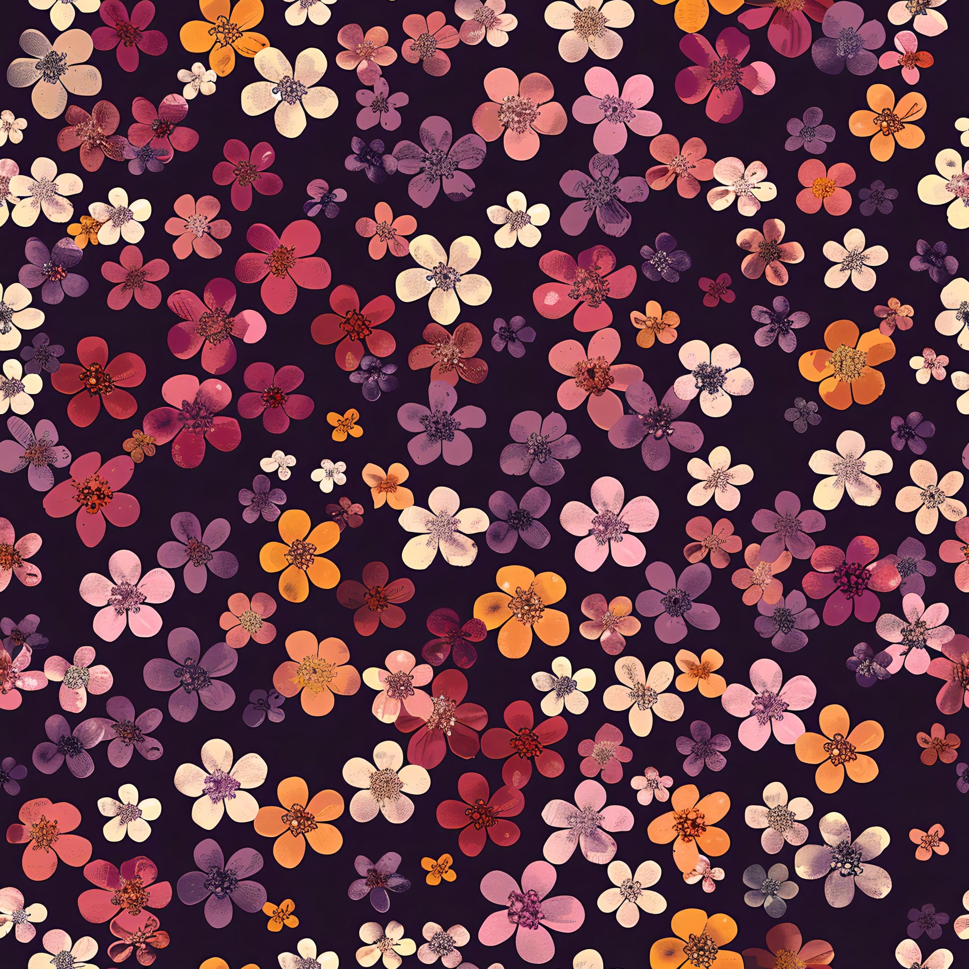 Floral Decoupage Paper - Repeating Pattern - 6 Size Options - Purple Orange White