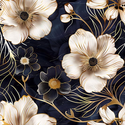Floral Decoupage Paper - Repeating Pattern - 6 Size Options - Dark Blue White