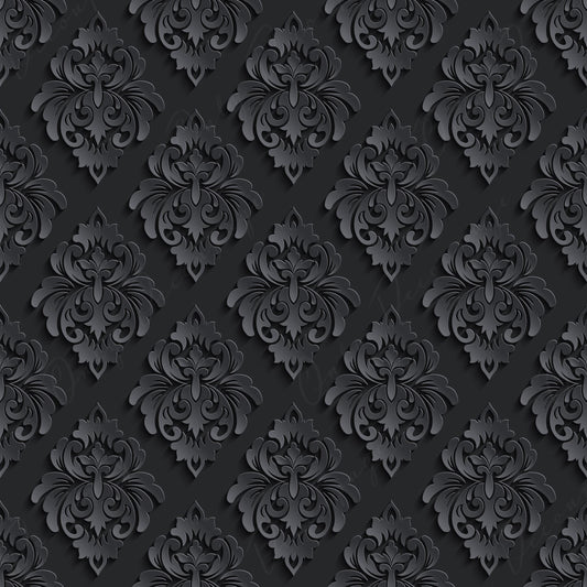 Dark Decoupage Paper - Repeating Damask Pattern - 2 Size Options - Black Rice Paper