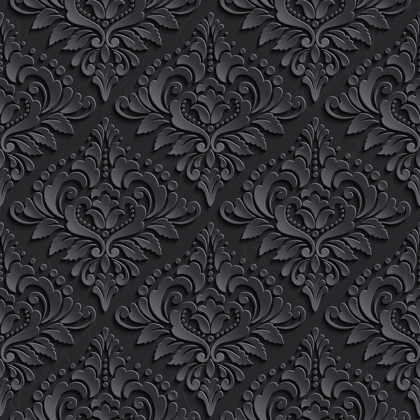 Dark Decoupage Paper - Repeating Damask Pattern - 2 Size Options - Black Shade