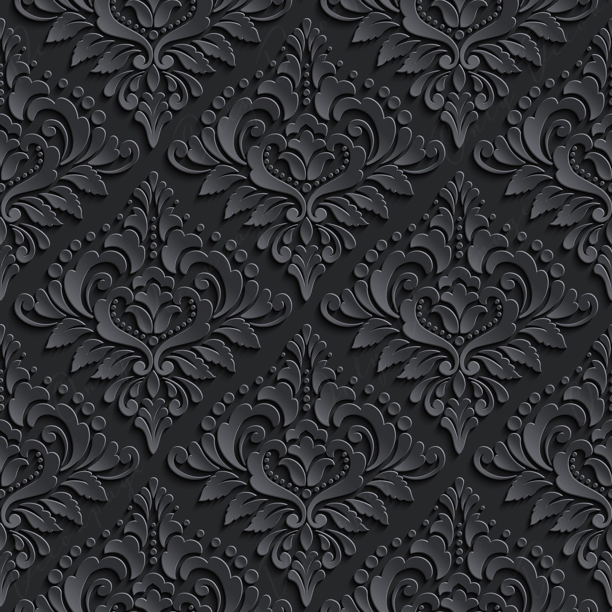 Dark Decoupage Paper - Repeating Damask Pattern - 2 Size Options - Black Shade