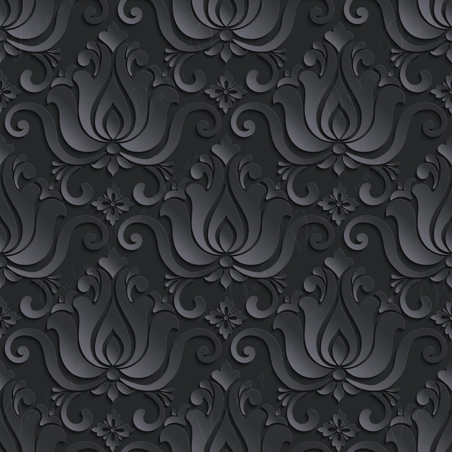 Dark Decoupage Paper - Repeating Damask Pattern - Black Shade