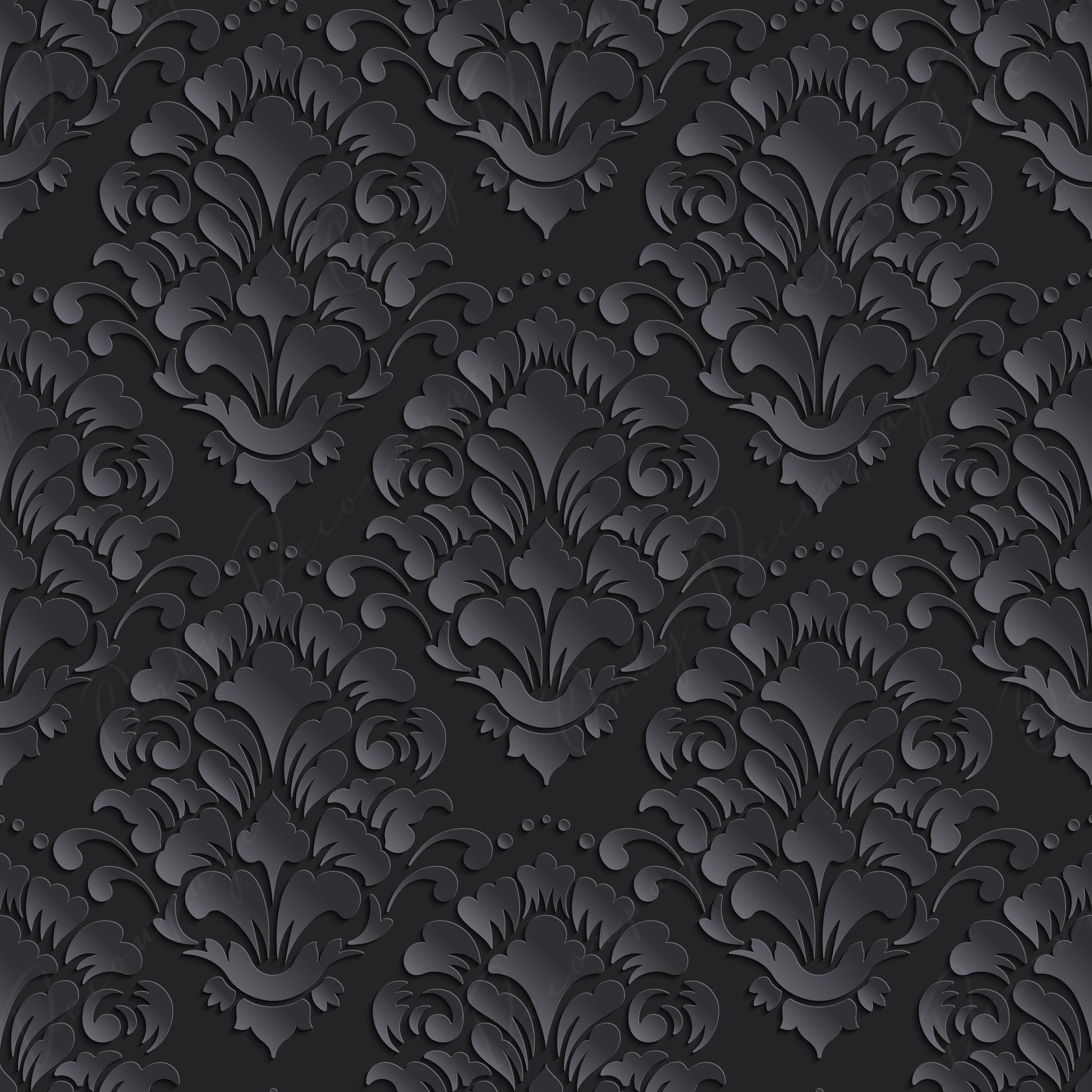 Dark Decoupage Paper - Repeating Damask Pattern - Black Shade