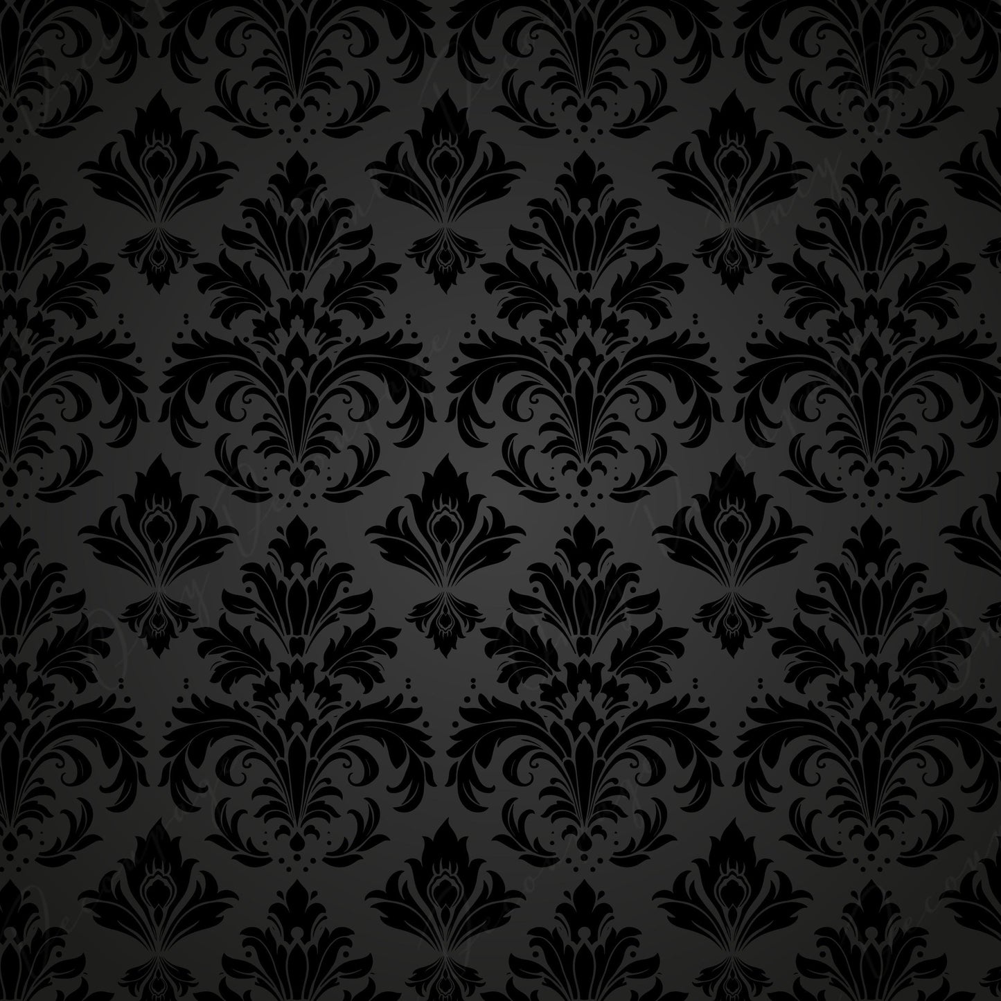 Dark Decoupage Paper - Repeating Damask Pattern - Black Shade