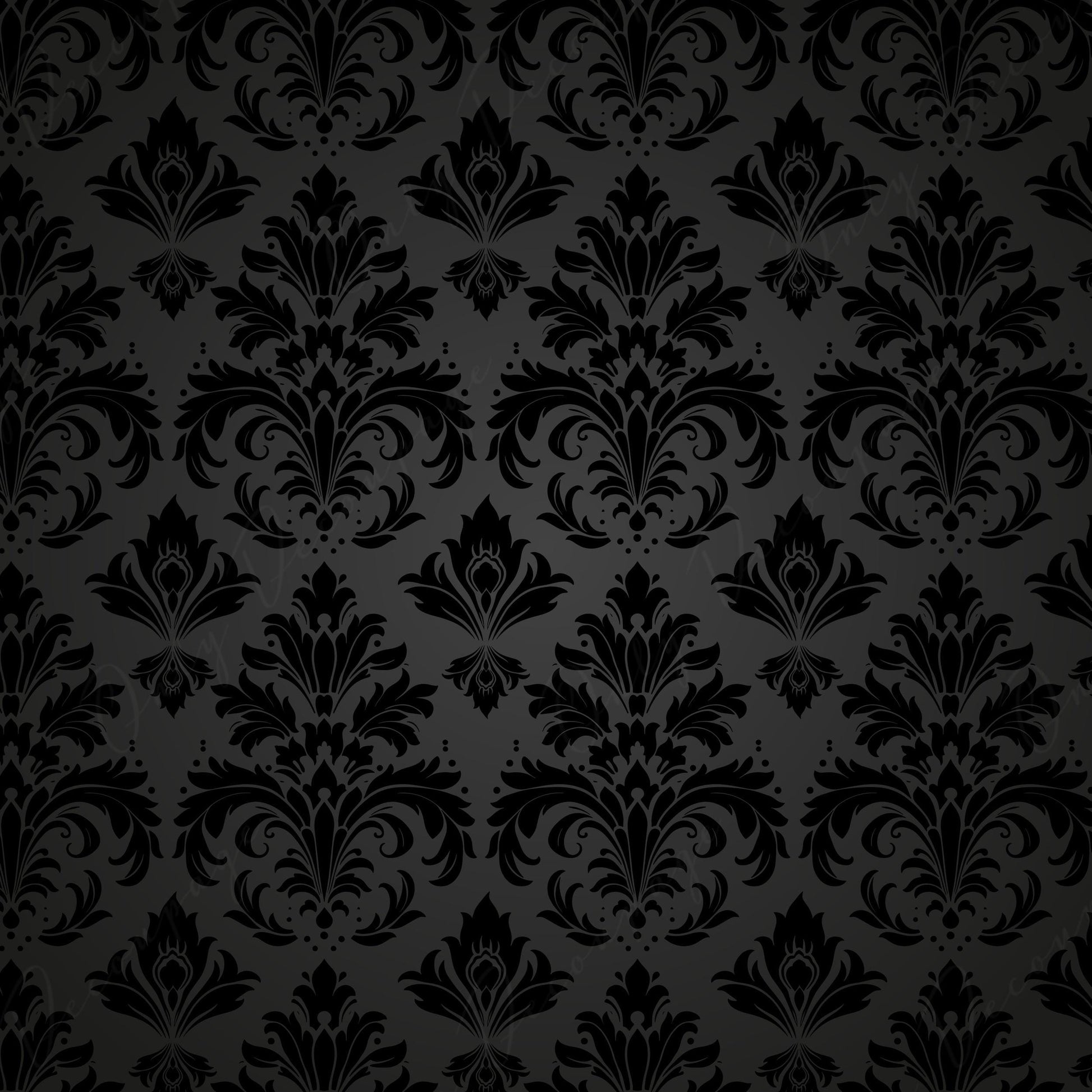 Dark Decoupage Paper - Repeating Damask Pattern - Black Shade