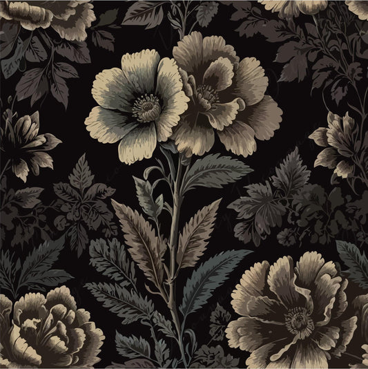 Dark Floral Decoupage Paper - Repeating Damask Pattern - Black Shade