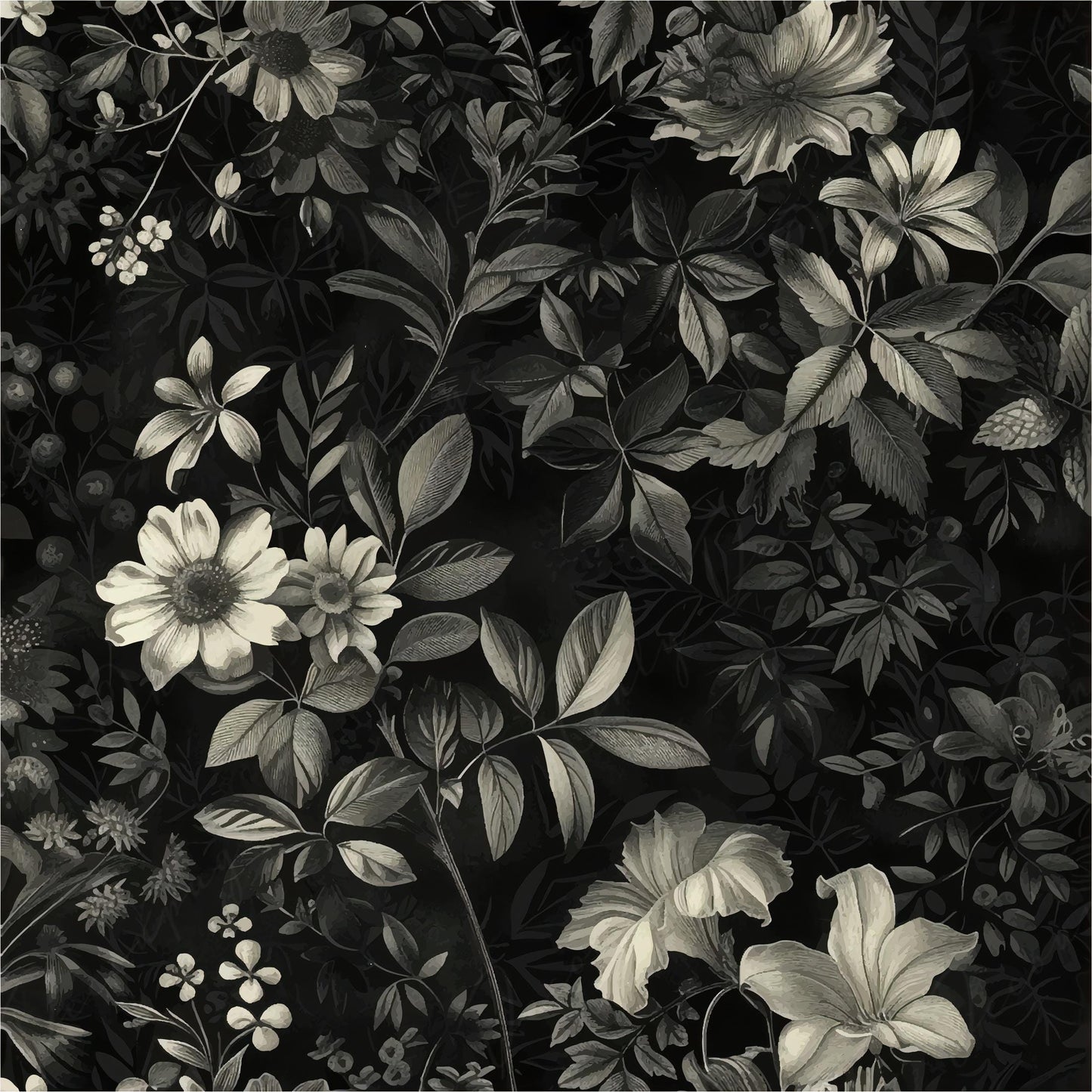 Floral Dark Decoupage Paper - Rice Paper Decoupage - Black White Shade