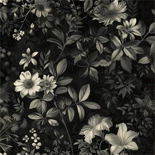 Floral Dark Decoupage Paper - Rice Paper Decoupage - Black White Shade