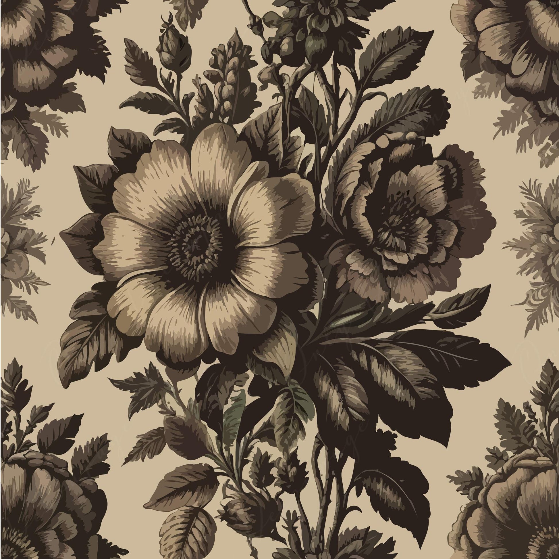 Floral Dark Decoupage Paper - Rice Paper Decoupage for Furniture - Black White Sephia