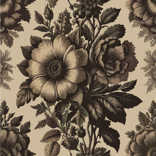 Floral Dark Decoupage Paper - Rice Paper Decoupage for Furniture - Black White Sephia
