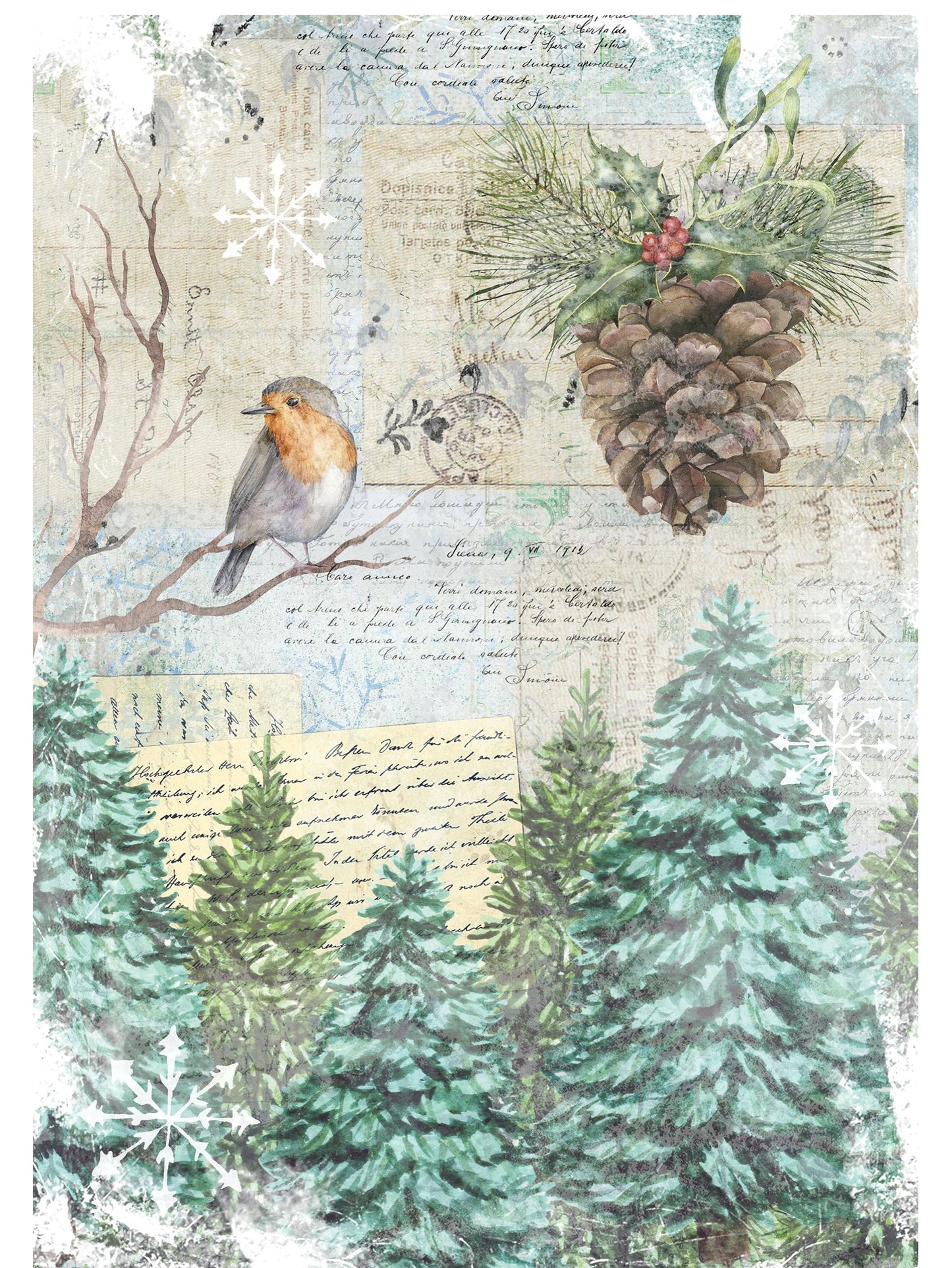 bird christmas decoupage paper