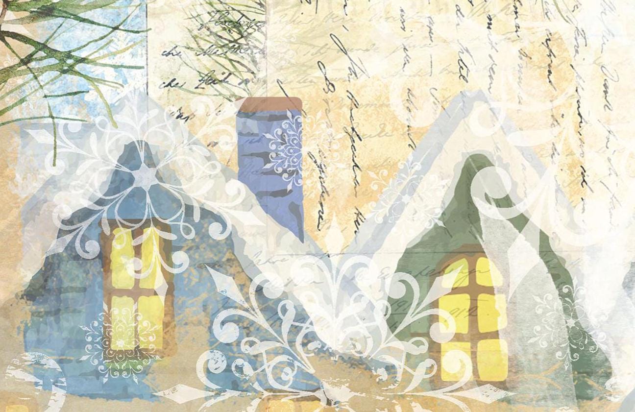 Large Decoupage Paper - Christmas Collection - Handwrite - 6 Size Options - Green Holly Bush