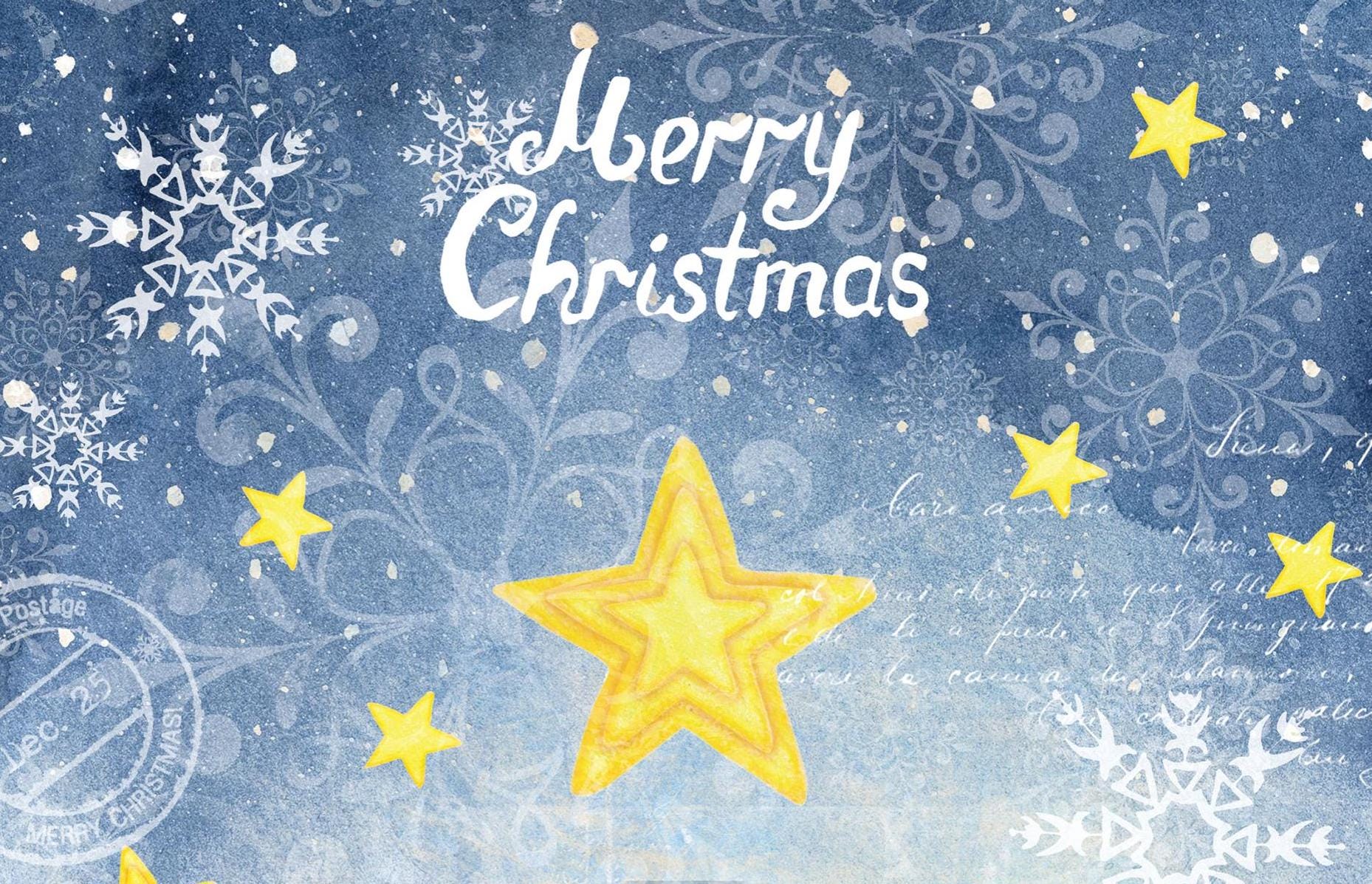 Large Decoupage Paper - Christmas Collection - Merry Christmas - 6 Size Options - Yellow Stars - Snow Globe