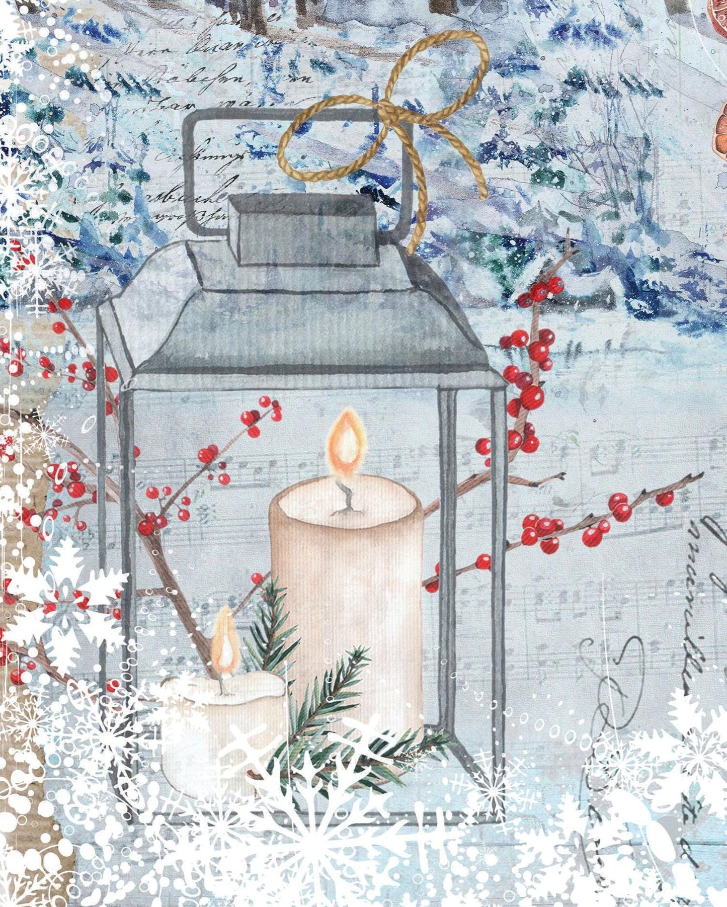 Large Decoupage Paper - Christmas Collection - Candle - 6 Size Options - White Decoupage