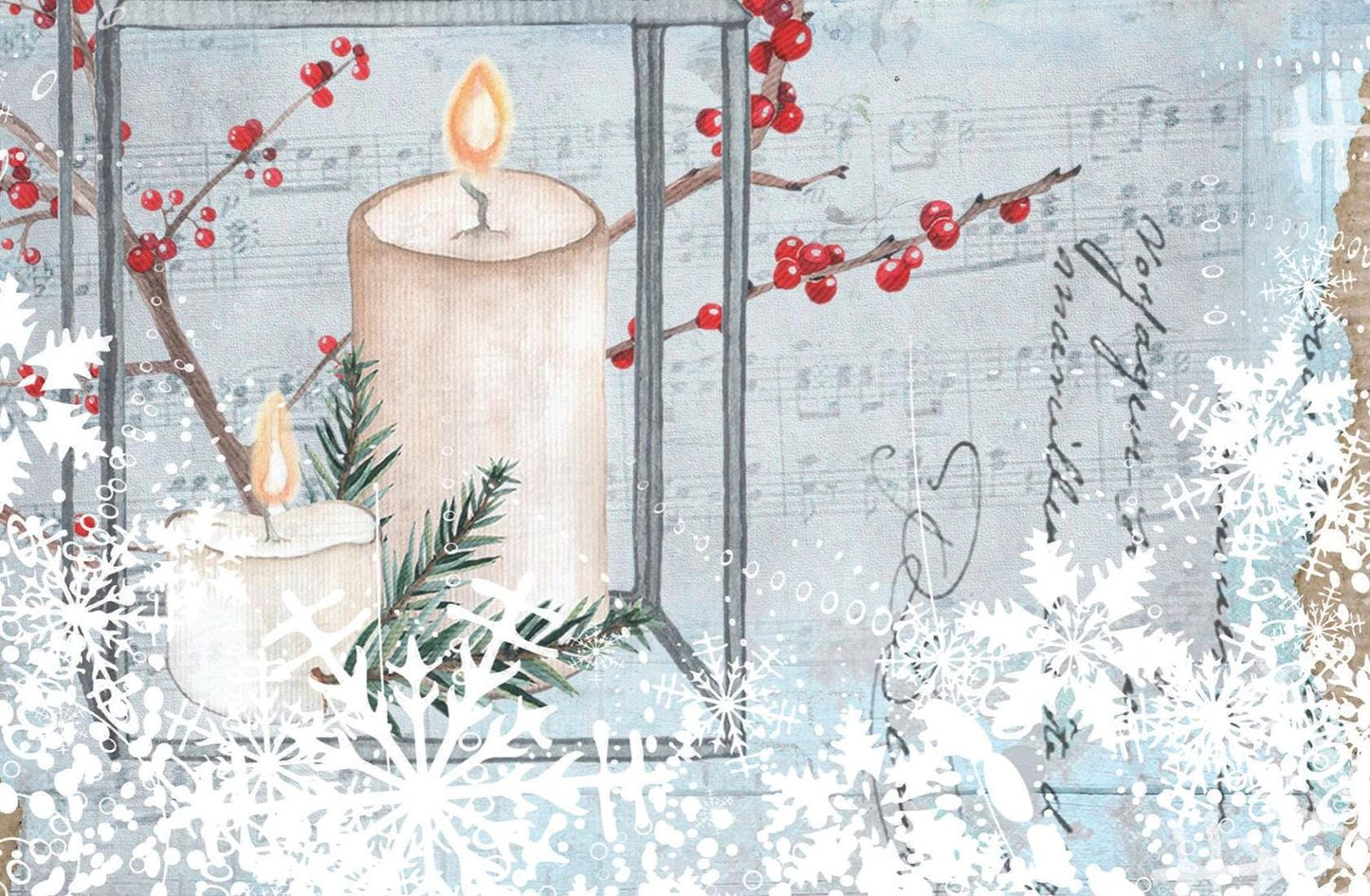 Large Decoupage Paper - Christmas Collection - Candle - 6 Size Options - White Decoupage