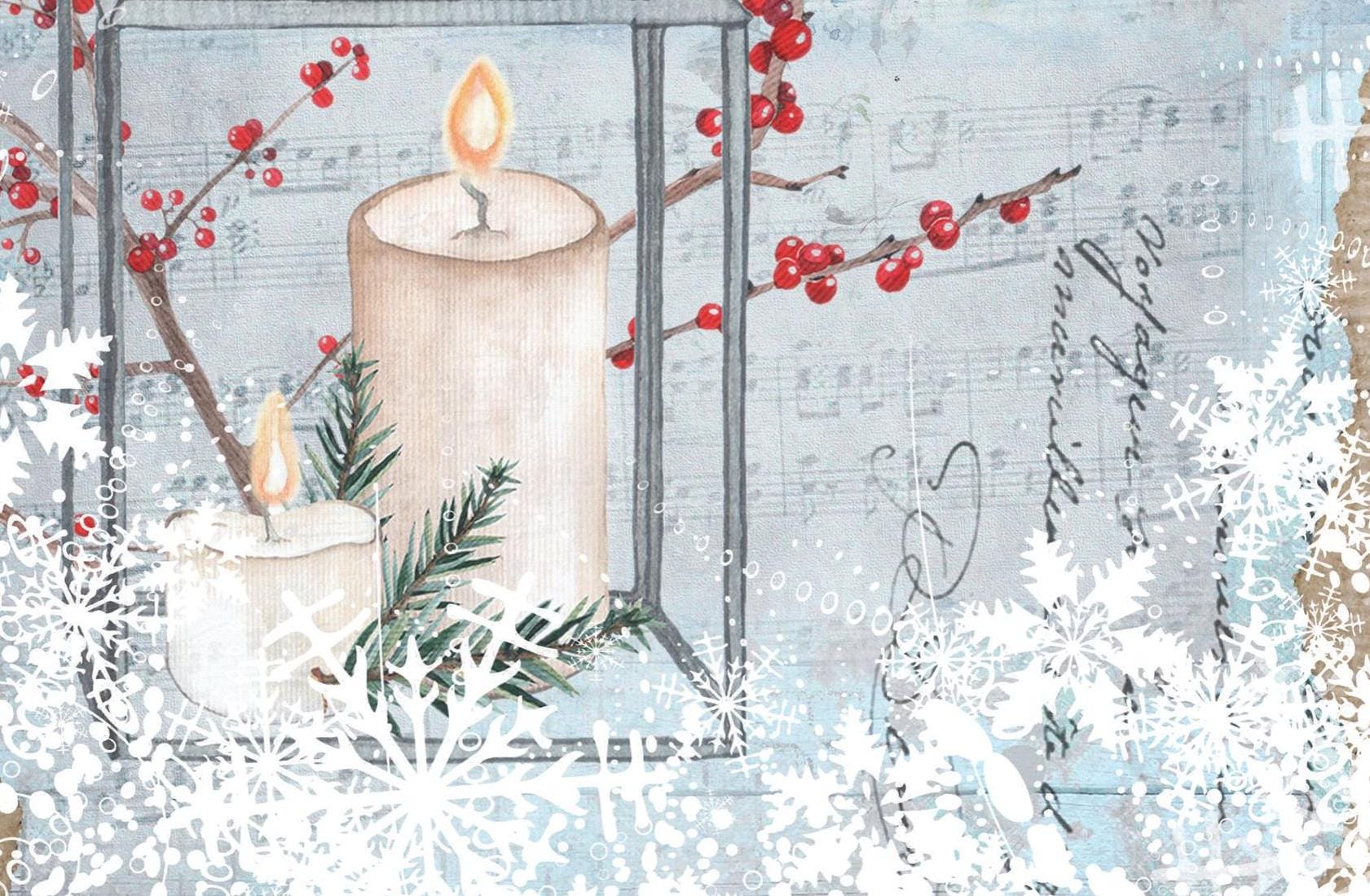 Large Decoupage Paper - Christmas Collection - Candle - 6 Size Options - White Decoupage