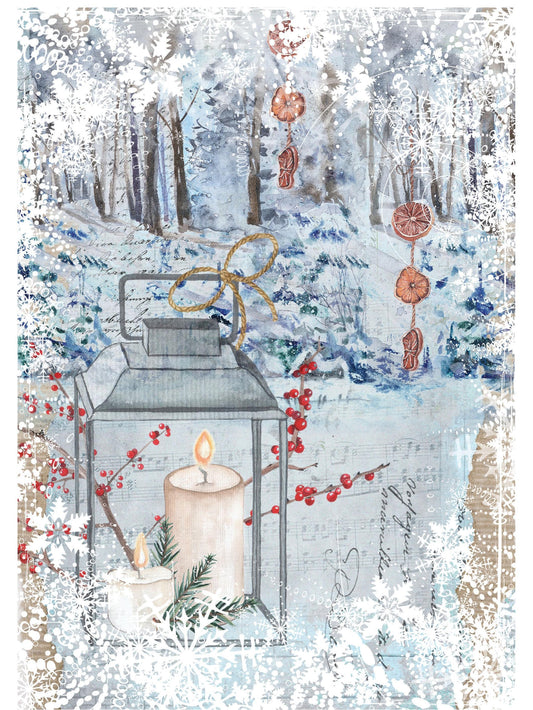 Large Decoupage Paper - Christmas Collection - Candle - 6 Size Options - White Decoupage