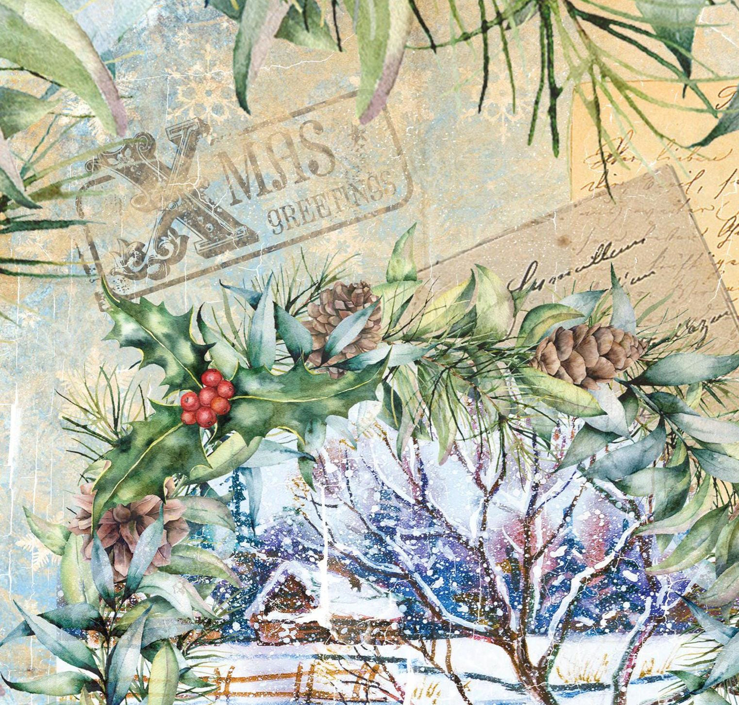 Large Decoupage Paper - Christmas Collection - Wreath - 6 Size Options