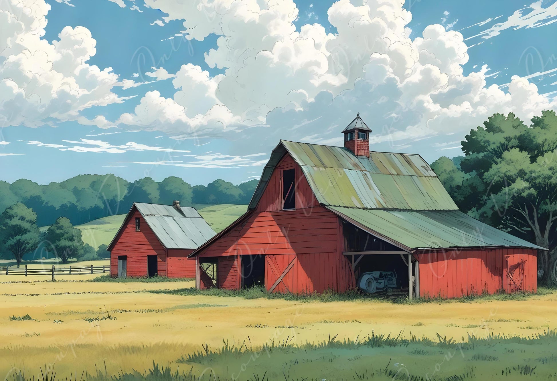 Farm Life - Large Decoupage Paper for Furniture - 6 Size Options - Red Barn - Rice Paper
