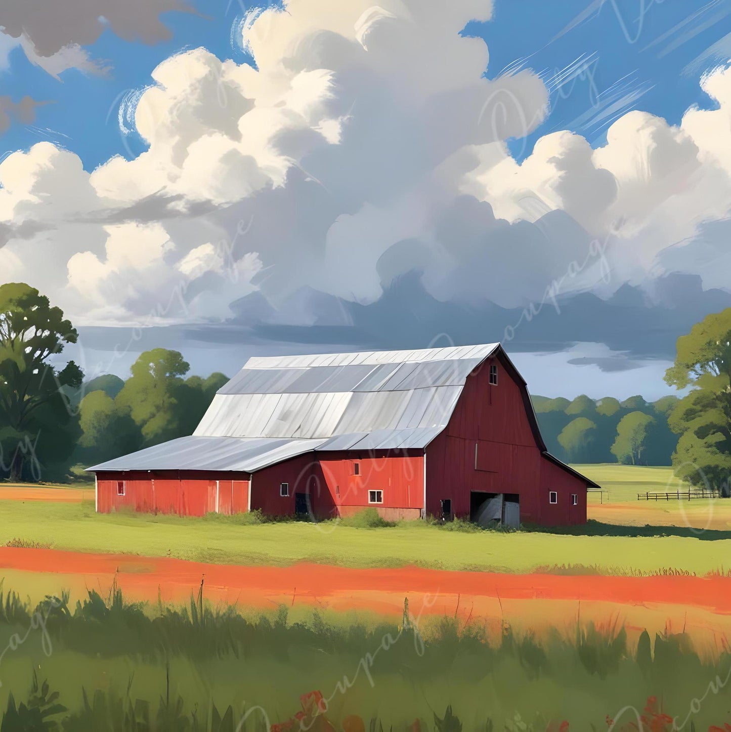 Farm Life - Large Decoupage Paper for Furniture - 6 Size Options - Red Barn - Rice Paper