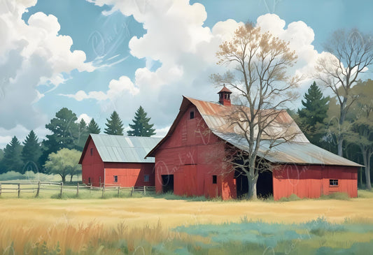 Farm Life - Large Decoupage Paper for Furniture - 6 Size Options - Red Barn - Rice Paper