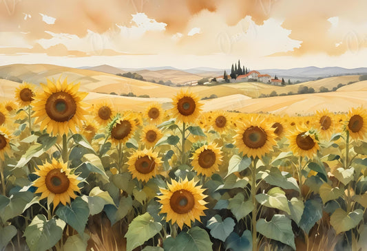 Sunflowers - Large Decoupage Paper for Furniture - 6 Size Options - Green Yellow Field - Rice Paper - Watercolor