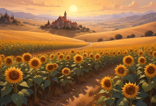 Sunflowers - 6 Size Options - Large Decoupage Paper for Furniture - Green Yellow Field - Rice Paper - Village - Sunset
