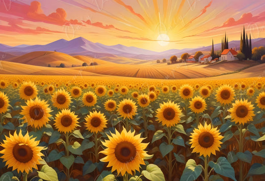 6 Size Decoupage Paper - Sunflowers - Green Yellow Field - Rice Paper - Village - Sunset