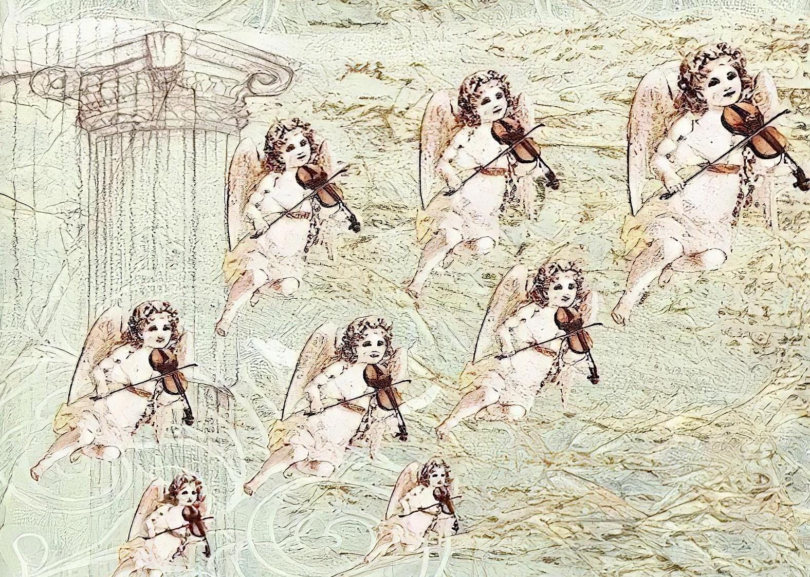 Angel Pattern - Decorative Decoupage Paper - for Furniture - A3 [ Light Green ]